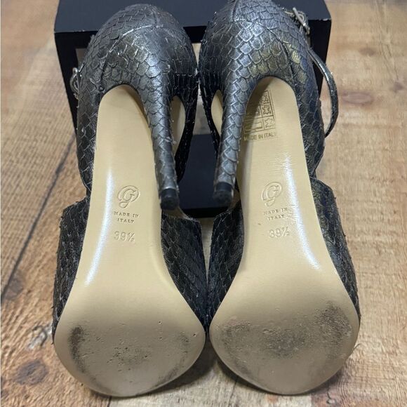 M.Gemi Curvi Silver Peep Toe Heels metallic snake skin stiletto - Picture 12 of 13